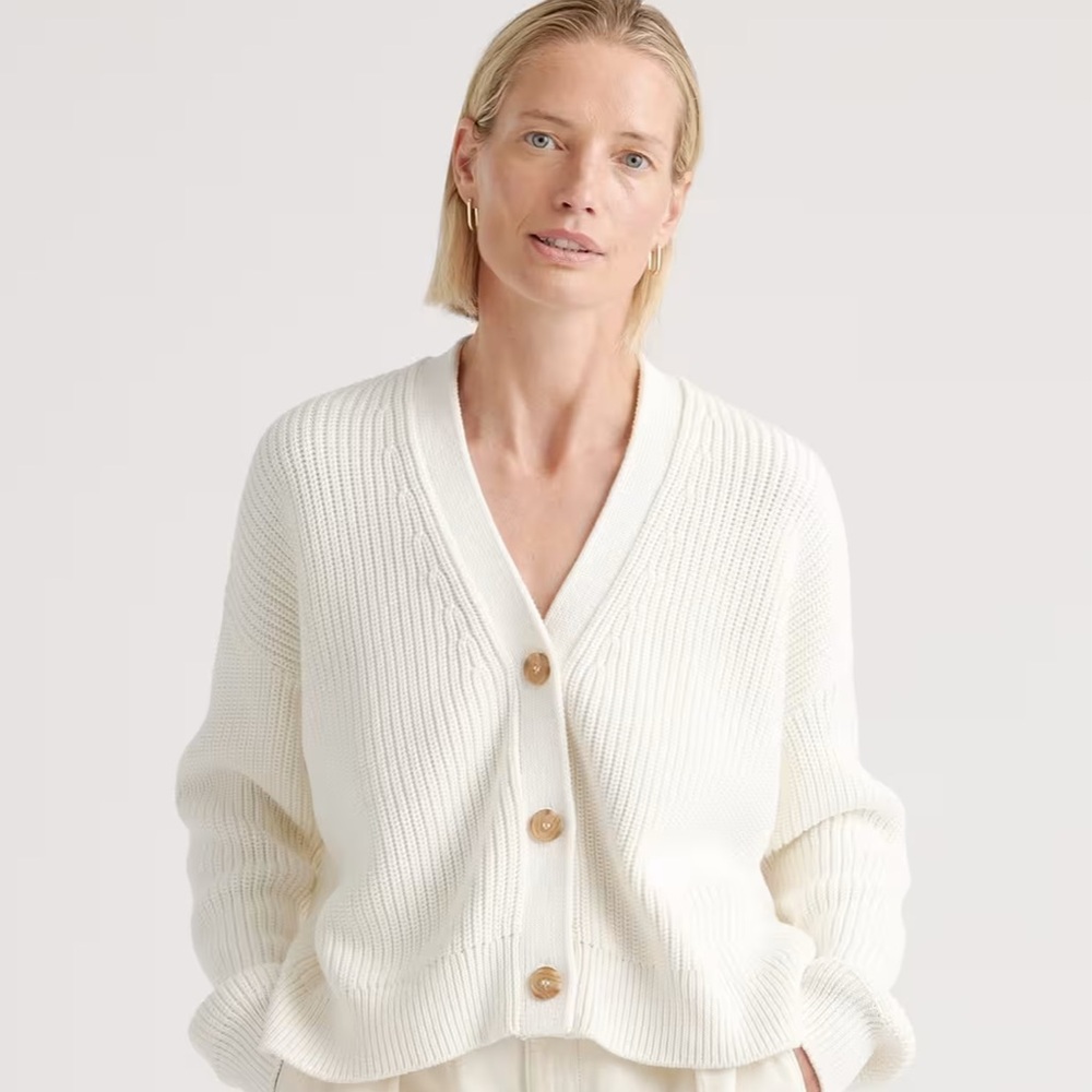 Quince 100% Organic Cotton Fisherman Boxy Cropped Cardigan